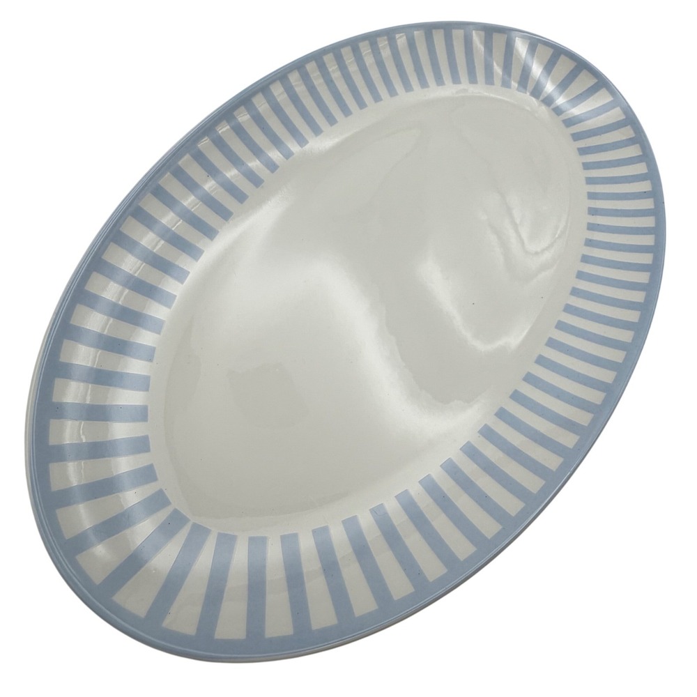 In the Round House Sicily Stripe Serving Platter Blue White New Bone China 13in